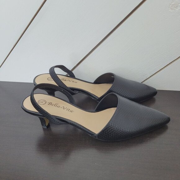 NEW Bella Vita Sarah II Womens 10 Black Snake Slingback    6CT - Picture 1 of 9
